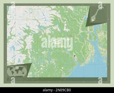 Vestfold og Telemark, comté de Norvège. Ouvrez la carte des rues. Cartes d'emplacement auxiliaire d'angle Banque D'Images