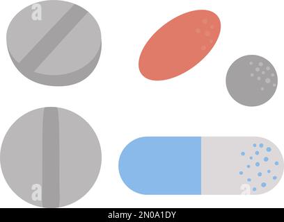 Ensemble d'icônes médicales vectorielles plates. Collecte de médicaments et de pilules isolées sur fond blanc. Clip art de traitement médical Illustration de Vecteur