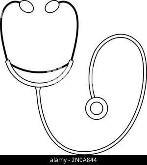 Contour de l'icône du stéthoscope plat vectoriel. Tableau de la ligne d'art de l'équipement médical isolé sur fond blanc. Concept de santé, de recherche et de laboratoire. Il Illustration de Vecteur