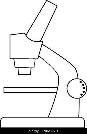 Contour de l'icône du microscope vectoriel. Image d'art de ligne d'équipement médical ou de chimie isolée sur fond blanc. Soins de santé, recherche et laboratoire conc Illustration de Vecteur