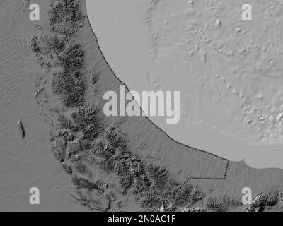 Al Batinah Nord, région d'Oman. Carte d'altitude à deux niveaux avec lacs et rivières Banque D'Images