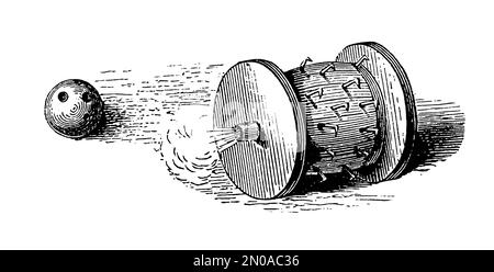 Illustration ancienne représentant les armes et outils d'artillerie allemands et français du XVIe siècle : 6 et 20 libiers, mortiers de 18, 20, 25 libiers. E Banque D'Images