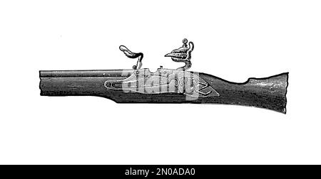 Illustration antique 19th de fusils du XIX siècle - fusil Remington, fusil à volant, fusil à serrure, fusil à fusil à serrure, fusil Chassepot. Gravure publique Banque D'Images