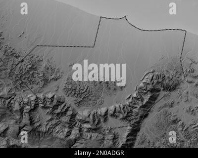 Al Batinah Sud, région d'Oman. Carte d'altitude en niveaux de gris avec lacs et rivières Banque D'Images