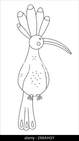 Vector joli contour de hoopoe. Illustration amusante d'oiseau exotique noir et blanc. Page de coloriage amusante pour les enfants. Clip art d'été jungle Illustration de Vecteur