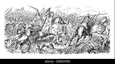 Illustration antique de la bataille de Legnica entre l'Empire mongol et les forces défendantes des combattants européens qui a eu lieu le 9 avril 1241. Banque D'Images