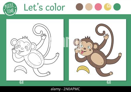 Page de coloriage tropical pour les enfants. Illustration du singe vectoriel. Joli contour drôle de personnage d'animal. Livre couleur jungle d'été pour enfants avec v. Coloré Illustration de Vecteur