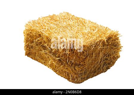 Balle de foin séchée isolée sur blanc. Industrie agricole Banque D'Images