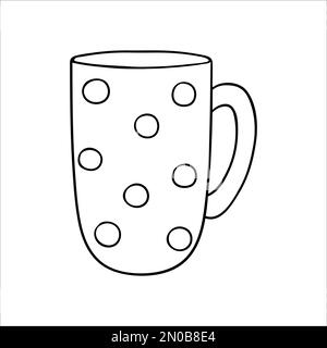 Icône tasse à café. Illustration vectorielle de tasse noire et blanche. Vaisselle à pois d'art linéaire isolée sur fond blanc. Cuisine style Doodle cro Illustration de Vecteur
