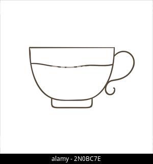 Icône de ligne de racup. Illustration vectorielle de tasse à thé noir et blanc. Mug d'art linéaire isolé sur fond blanc. Vaisselle de cuisine de style Doodle Illustration de Vecteur