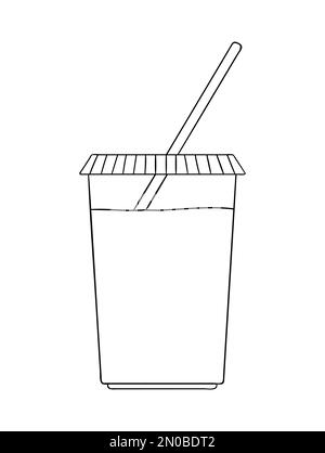 Symbole du pack de yaourts Vector Line. Produits laitiers frais biologiques dessinés à la main, isolés sur fond blanc. Illustration des aliments naturels. Yaourt noir et blanc Illustration de Vecteur