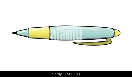 Icône de stylo à bille. Articles de papeterie, matériel d'écriture, fournitures de bureau ou d'école de couleur vectorielle isolés sur fond blanc. Style de dessin animé Illustration de Vecteur