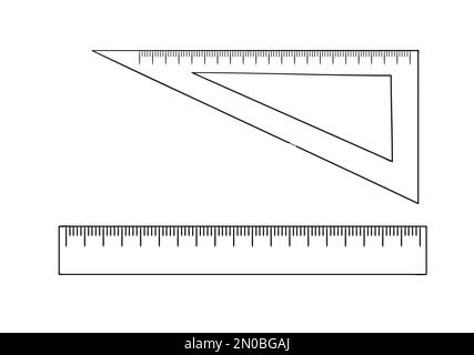 Ensemble d'icônes de ligne de règle. Articles de papeterie de couleur vectorielle, matériaux de mesure, fournitures de bureau ou d'école isolées sur fond blanc. Style de dessin animé Illustration de Vecteur