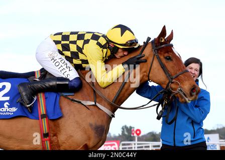 Le Jockey Paul Townend célèbre sur State Man après avoir remporté l'épreuve de champion irlandais de Chanelle Pharma lors de la deuxième journée du Dublin Racing Festival à l'hippodrome de Leopardstown à Dublin, en Irlande. Date de la photo: Dimanche 5 février 2023. Banque D'Images