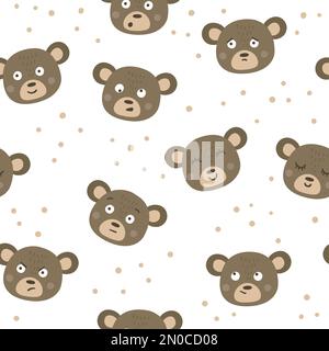 Motif vectoriel sans couture avec visages d'ours et émotions différentes. Répétez l'arrière-plan avec les autocollants emoji animaux. Papier numérique avec têtes et drôle expre Illustration de Vecteur