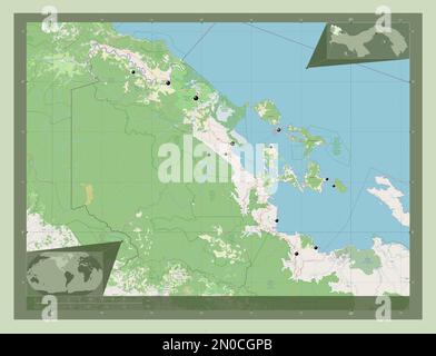 Bocas del Toro, province de Panama. Ouvrez la carte des rues. Lieux des principales villes de la région. Cartes d'emplacement auxiliaire d'angle Banque D'Images