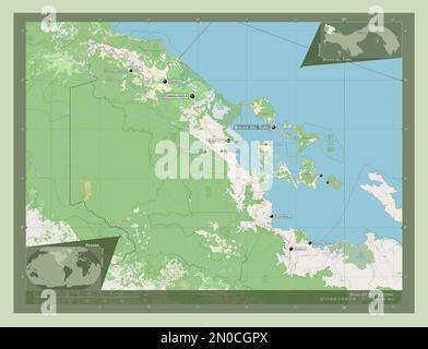 Bocas del Toro, province de Panama. Ouvrez la carte des rues. Lieux et noms des principales villes de la région. Cartes d'emplacement auxiliaire d'angle Banque D'Images