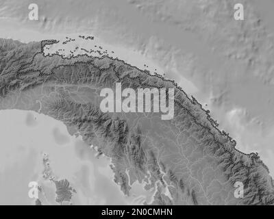 Kuna Yala, territoire autochtone du Panama. Carte d'altitude en niveaux de gris avec lacs et rivières Banque D'Images