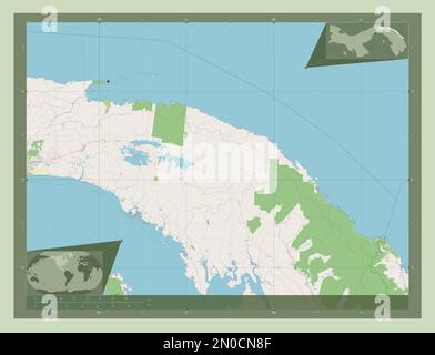 Kuna Yala, territoire autochtone du Panama. Ouvrez la carte des rues. Cartes d'emplacement auxiliaire d'angle Banque D'Images