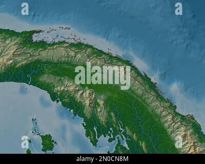 Kuna Yala, territoire autochtone du Panama. Carte d'altitude en couleur avec lacs et rivières Banque D'Images