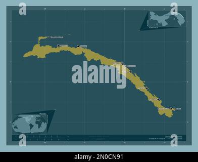 Kuna Yala, territoire autochtone du Panama. Forme de couleur unie. Lieux et noms des principales villes de la région. Cartes d'emplacement auxiliaire d'angle Banque D'Images