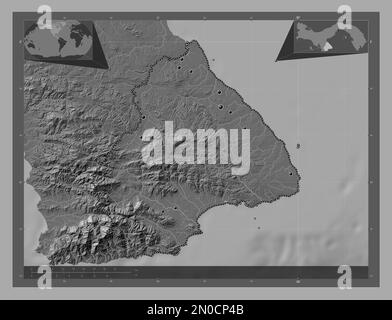 Los Santos, province de Panama. Carte d'altitude à deux niveaux avec lacs et rivières. Lieux des principales villes de la région. Cartes d'emplacement auxiliaire d'angle Banque D'Images