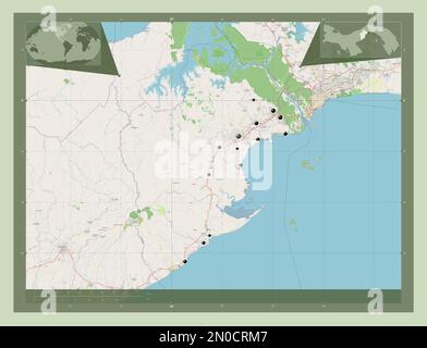 Panama Oeste, province de Panama. Ouvrez la carte des rues. Lieux des principales villes de la région. Cartes d'emplacement auxiliaire d'angle Banque D'Images