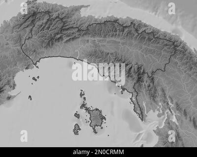 Panama, province de Panama. Carte d'altitude en niveaux de gris avec lacs et rivières Banque D'Images