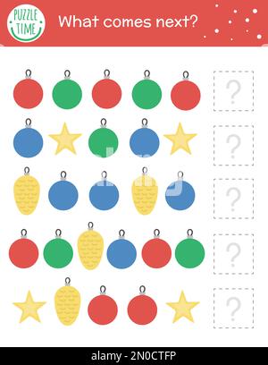 La suite. Activité de Noël assortie pour les enfants d'âge préscolaire avec symboles de vacances traditionnels. Puzzle éducatif amusant avec arbre de Noël déc Illustration de Vecteur