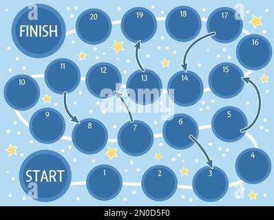 Modèle de jeu de société vectoriel. Jeu de société noir et blanc vierge isolé sur fond blanc. Activité pédagogique imprimable préscolaire ou échantillon de feuille de travail Illustration de Vecteur