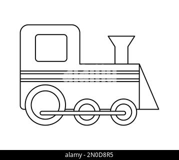 Train de jouets noir et blanc vectoriel isolé sur fond blanc. Illustration du joli moteur pour les enfants. Drôle de ligne de transport icône pour les enfants Illustration de Vecteur