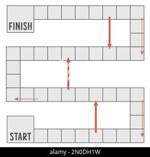 Modèle de jeu de société vectoriel. Jeu de société noir et blanc vierge isolé sur fond blanc. Activité pédagogique imprimable préscolaire ou échantillon de feuille de travail Illustration de Vecteur