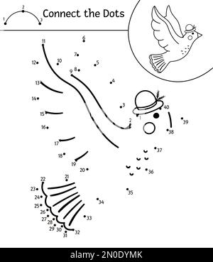 Vector Saint Valentin activité point à point et couleur avec colombe mignonne. Vacances connecter le jeu de points pour les enfants avec oiseau romantique. Coloriage amusant Illustration de Vecteur