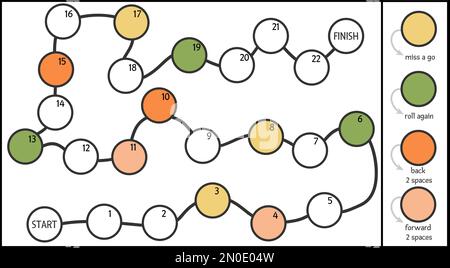 Modèle de jeu de société vectoriel. Jeu de société noir et blanc vierge isolé sur fond blanc. Activité pédagogique imprimable préscolaire ou échantillon de feuille de travail Illustration de Vecteur