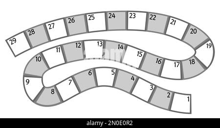 Modèle de jeu de société vectoriel. Jeu de société noir et blanc vierge isolé sur fond blanc. Activité pédagogique imprimable préscolaire ou échantillon de feuille de travail Illustration de Vecteur