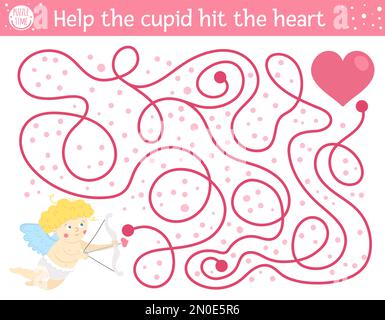 Labyrinthe de Saint-Valentin pour les enfants. Activité éducative imprimable pour les fêtes. Jeu amusant avec un garçon mignon. Puzzle romantique avec thème d'amour. Il Illustration de Vecteur