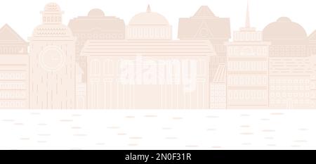 Rue piétonne européenne avec divers monuments et monuments d'architecture. Zone de marche de la ville mignonne, motif abstrait vectoriel de la ville sans couture Illustration de Vecteur