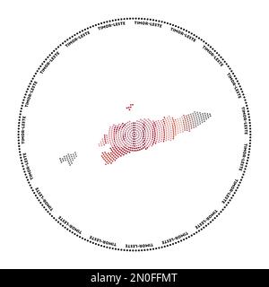 Logo rond Timor-Leste. Forme de style numérique du Timor-Leste en cercle pointillé avec le nom du pays. Icône Tech du pays avec des points dégradés. Illustration de Vecteur