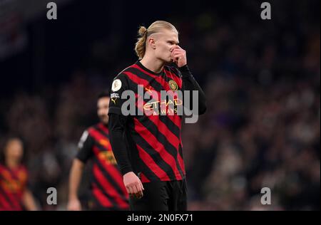 Erling Haaland de Manchester City semble abattu lors du match de la Premier League au Tottenham Hotspur Stadium, Londres. Date de la photo: Dimanche 5 février 2023. Banque D'Images