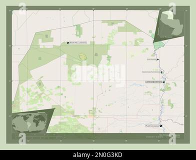 Alto Paraguay, département du Paraguay. Ouvrez la carte des rues. Lieux et noms des principales villes de la région. Cartes d'emplacement auxiliaire d'angle Banque D'Images