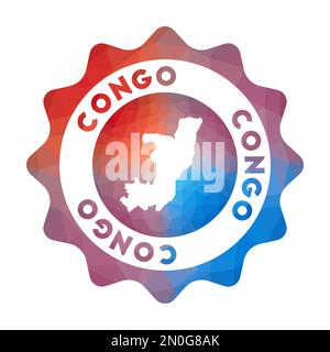 Logo Congo Low poly. Logo de voyage dégradé coloré du pays dans un style géométrique. Congo polygonal multicolore signe arrondi avec carte pour votre info Illustration de Vecteur