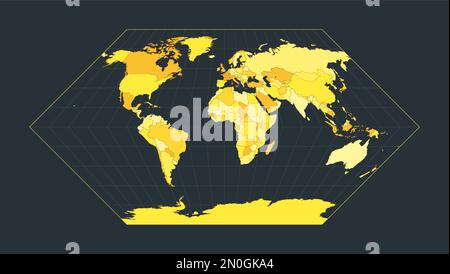 Carte du monde. Projection Eckert I. Illustration futuriste pour votre infographie. Couleurs de campagne jaune vif. Illustration vectorielle artistique. Illustration de Vecteur