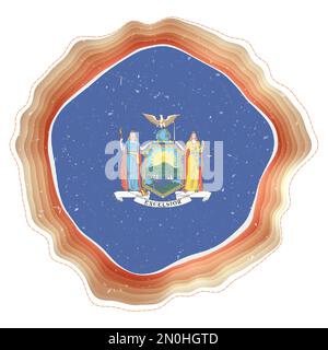 Drapeau de New York dans le cadre. Badge de l'état américain. Panneau circulaire superposé autour du drapeau de New York. Illustration vectorielle attrayante. Illustration de Vecteur