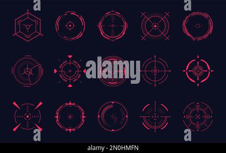 Points rouges. Visée d'arme hud réticules précision de sniper, but de cercle télescope thermique, bullseye canon lunettes visée de fusil, sport militaire tir points de repère illustration vectorielle de la cible de visée Illustration de Vecteur