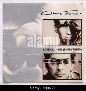 Couverture de l'image de la version unique de sept pouces de Love Changes (Everything) par Climie Fisher, qui a été publié en 1987. Banque D'Images