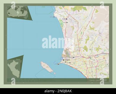 Callao, province du Pérou. Ouvrez la carte des rues. Lieux et noms des principales villes de la région. Cartes d'emplacement auxiliaire d'angle Banque D'Images