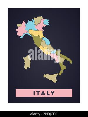 Carte de l'Italie. Affiche pays avec régions. Forme de l'Italie avec nom de pays. Illustration vectorielle moderne. Illustration de Vecteur