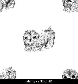 Répétition sans couture de sloths de style d'esquisse dessinés à la main isolés sur fond blanc. Illustration vectorielle. Illustration de Vecteur