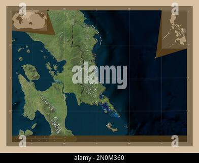 Samar de l'est, province des Philippines. Carte satellite basse résolution. Cartes d'emplacement auxiliaire d'angle Banque D'Images