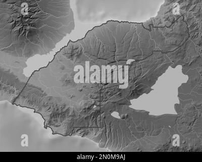 Lanao del Norte, province des Philippines. Carte d'altitude en niveaux de gris avec lacs et rivières Banque D'Images